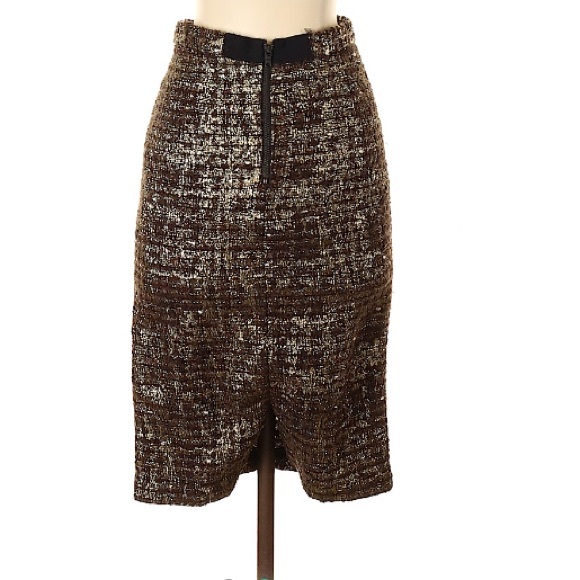 Alice & Olivia gold and brown tweed pencil skirt - Picture 2 of 2